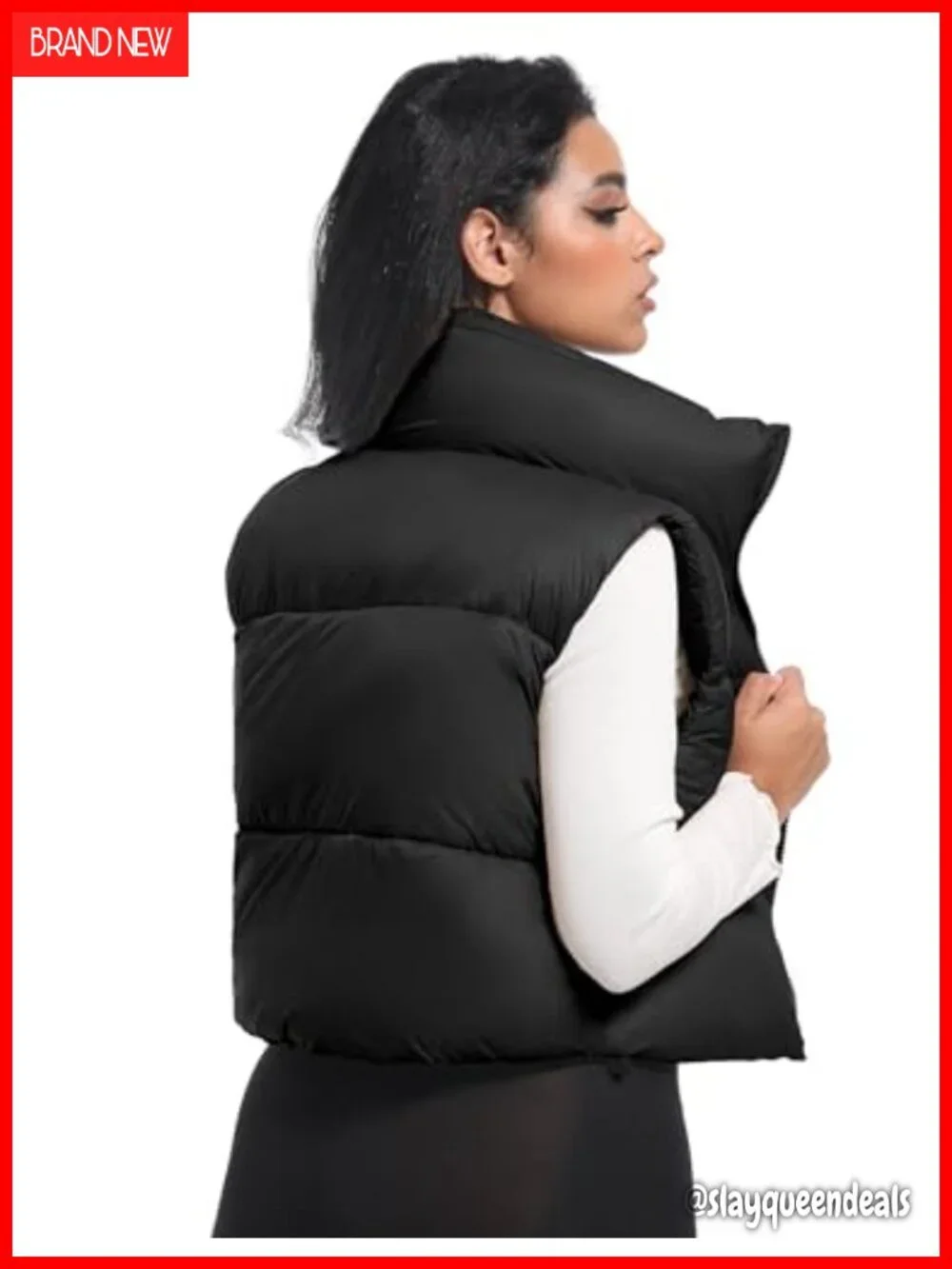 Cropped Puffer Vest Women Winter Puffy Vest with Pockets Lightweight Stand
